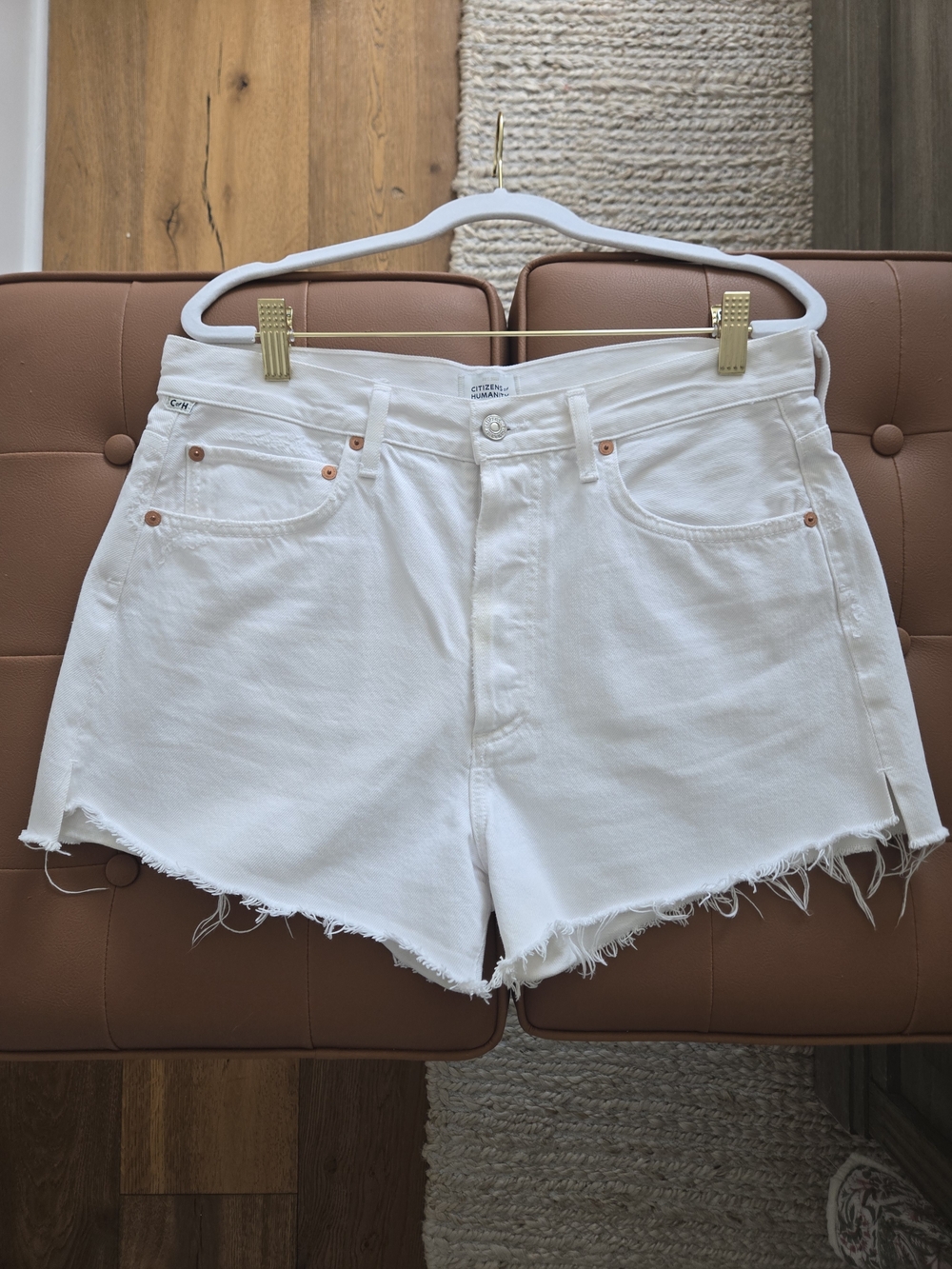 Citizens Of Humanity White High-Rise Frayed Hem Jean Shorts